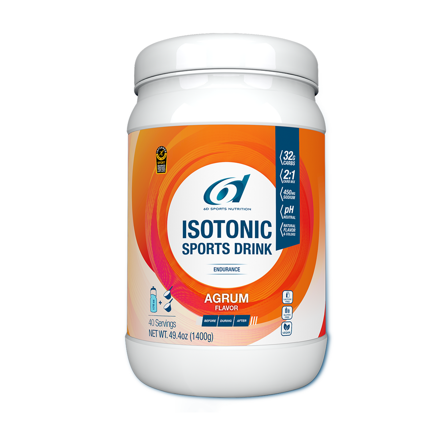 6d Sports Nutrition Isotonic Drink Mix / 1.4kg Jar / Agrum (Citrus)