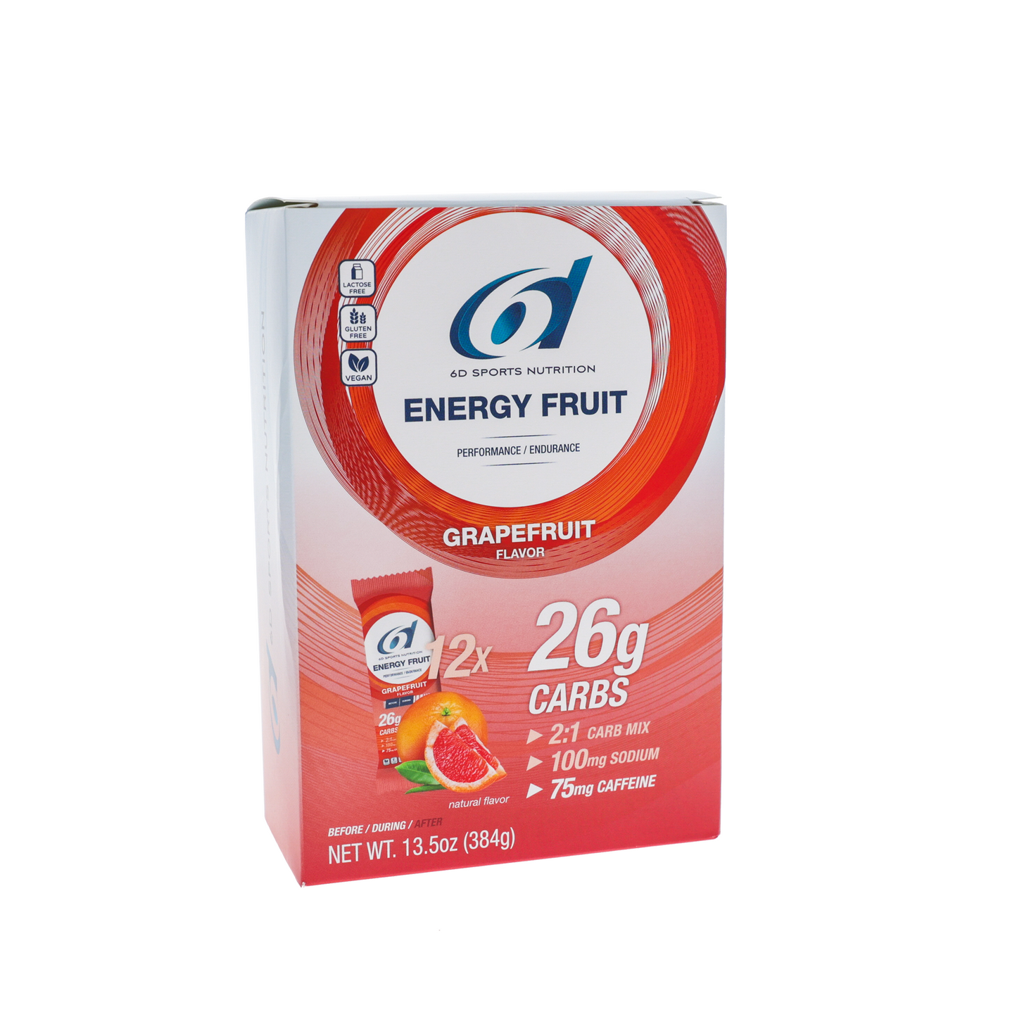 6d Sports Nutrition Energy Fruit / Box of 12 / Grapefruit (with Caffeine)